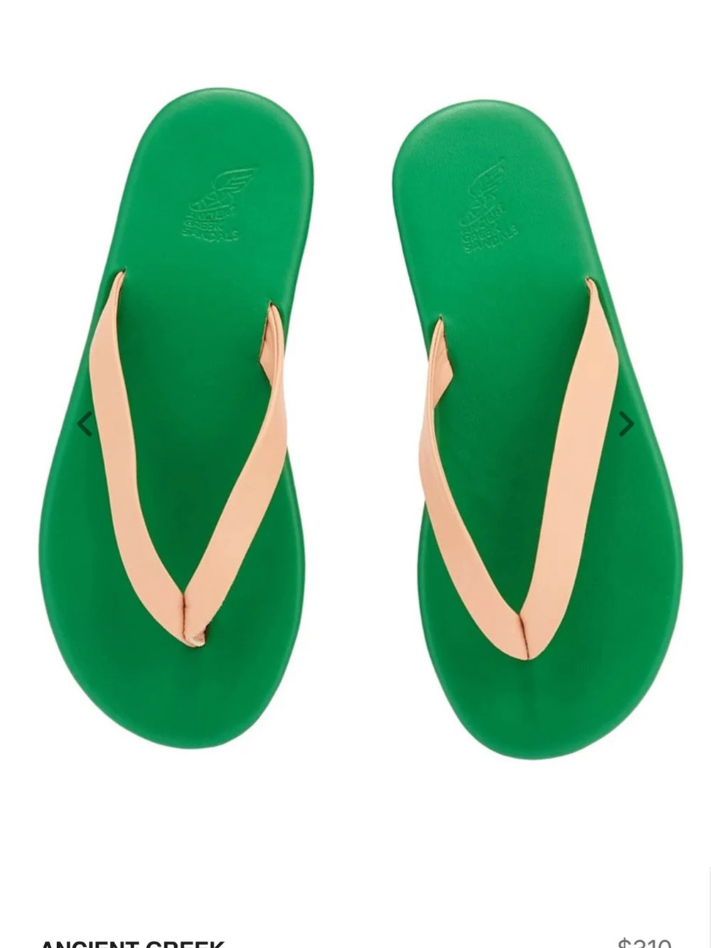 Ancient Greek Sandals Green Footbed with Nude Leather Straps Flip Flops
